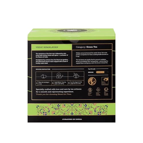 Image of Blendart's Vedic Himalayan Green Tea For Stress Relief & Good Sleep | Made with 100% Whole Leaf & Natural Flavour - Enjoy Hot or Iced - 15 Tea Bags