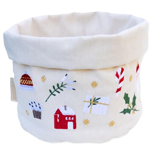 Papierdrachen Brotkorb aus Stoff - Weihnachts-Design - Beige, Rot &...
