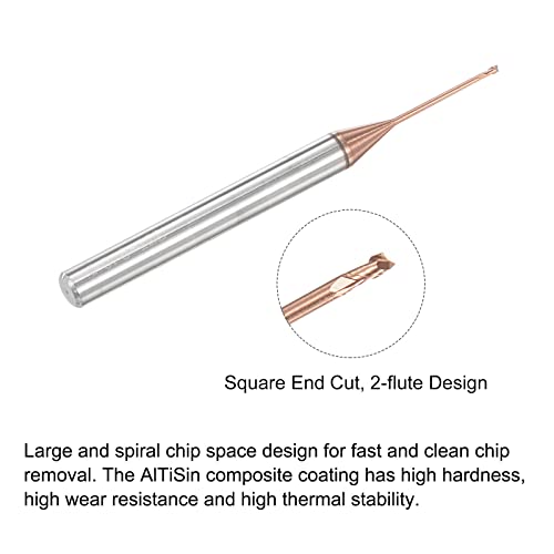 Image of uxcell Square Nose End Mill, 0.8mm Solid Carbide AlTiSin Coated Long Reach CNC Router Bits 2 Flutes Milling Cutter with Extended Neck, 12mm Cutting Length 4mm Shank