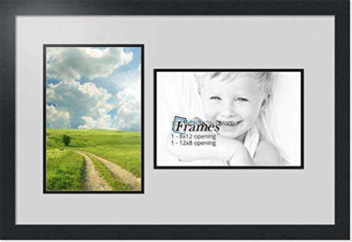 ArtToFrames Collage Photo Frame Double Mat with 2 - 8x12 Openings and Satin Black Frame