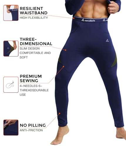 Image of Mens Thermal Underwear Long Johns Set Cold Weather Hunting Base Layer | Fleece lined top & bottom. Moisture wicking, 4-way stretch. Ultimate warm winter gear for skiing, work & outdoor sports