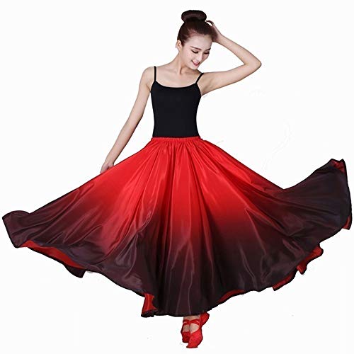 Women Stain Silk Long Swing Skirt Spain Bull Belly Dance Circle Skirt Modern Dress for Tango Ballroom Dance Practice