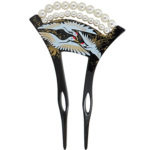 [NYSh] かんざし バチ型 髪飾り 着物 結婚式 成人式 卒業式 入学式 和装 (珠鶴白)