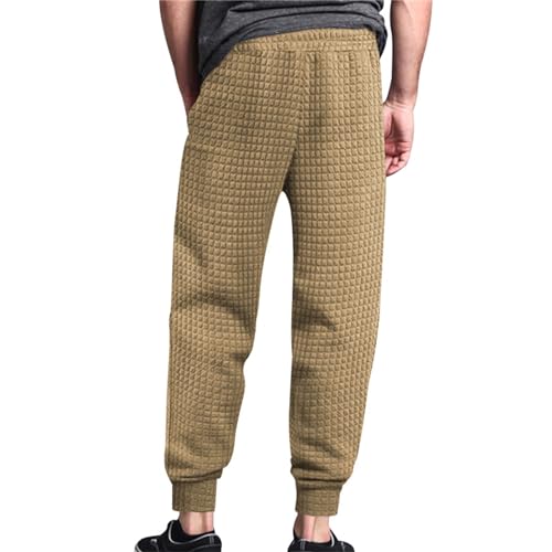 Mens Casual Waffle Textured Pants Stretch Elastic Loose Fit Straight Athletic Sweatpants Fashion Workout Trousers3