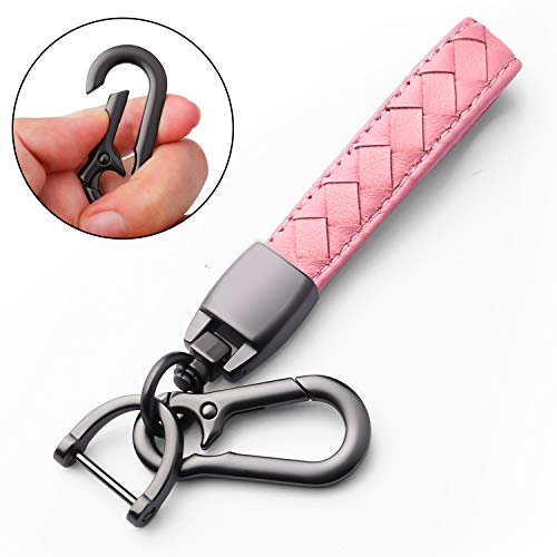 Image of Compatible with Jeep Key Fob Cover With Leather Keychain Soft TPU Protection Key Case for 2018-2026 Wrangler JL JLU Rubicon Wagoneer Gladiator JT Sahara JLU Remote Key (Pink)