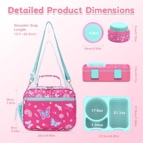 Image of Bento Box for Kids, Leakproof Kids Lunch Box with 8.5OZ Thermo Food Jar & Lunch Bag, 3-4 Compartments Toddler Insulated Lunch Box for Girls, BPA Free Lunch Containers for School Daycare