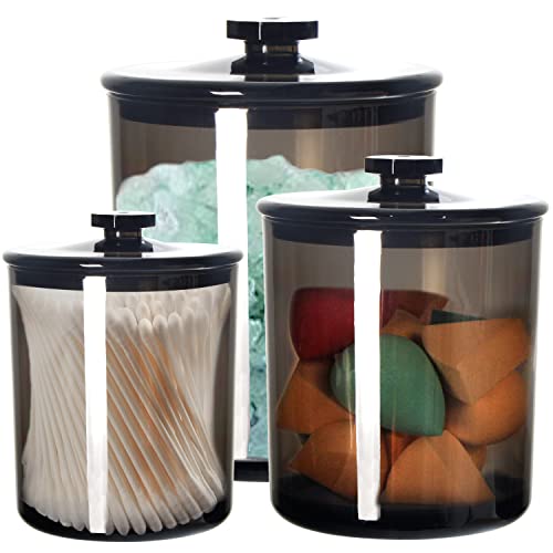 Youngever 1800ML, 900ML and 450ML Black Plastic Apothecary Jars, Bathroom Jars Set of 3