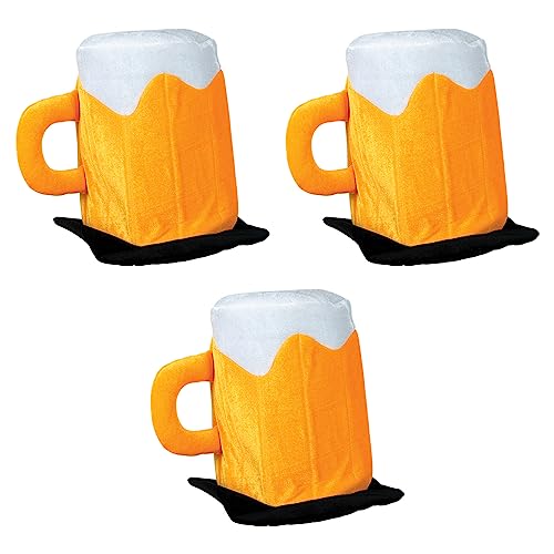 Chapeau de chope à bière accessoire costume Oktoberfest en tissu peluche jaune et blanc