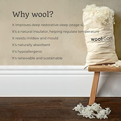 WOOLROOM - Extra Wool For Washable Pillows - Luxury Hypoallergenic British Wool Filling - Temperature Regulating Feather and Down Alternative Pillow Stuffing, 250g