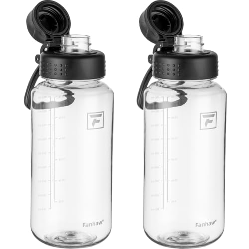 Fanhaw 32oz Clear Plastic Water Bottle with Fast-Flow Lid, Clear&Black