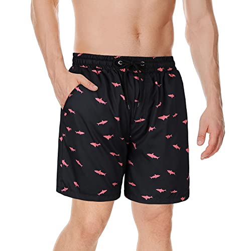 Image of American Trends Mens Swim Trunks Compression Lined Swim Shorts for Outdoor Bathing Suit Shorts, Shark Pink, X-Large