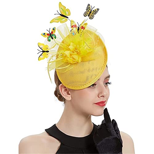 Fascinator femmes mariages jaune chapeaux église fedora barrette