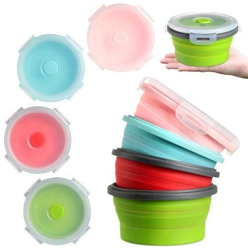 Suclain 4 Pcs Collapsible Bowls with Lids Silicone Camping Food ...