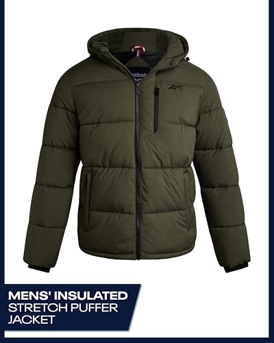 Image of Reebok Mens Jacket - Weather Resistant Winter Jackets for Men Quilted Warm Coat Puffer Jacket with Hood and Pockets