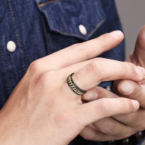 Udolfly Mens Fidget Rings Anxiety Rings for Men Womens Chain Spinner Ring for Adults Titanium Steel Ring New Black Gold Size 9