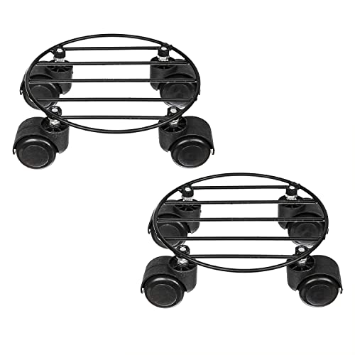 Image of Metal Black Strong Round Plant Stand with Wheels for Flower PotsOutdoor / Indoor Plants Gamla Stand | For Living room , Balcony and Home Garden | Durable and Sturdy | Rust Free Metal (Black Set of 2)