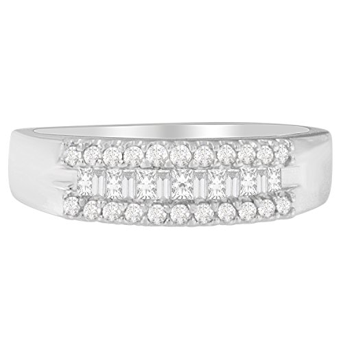 Original Classics 14K White Gold 1/3 Cttw Round, Baguette & Radiant-Cut Diamond Triple-Row Anniversary or Wedding Band Ring (H-I Color, SI2-I1 Clarity) - Size 7
