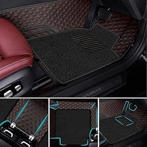 Image of NEXTA 8D Custom Floor Mats for Range Rover Discovery Sport Full Coverage All Weather, All Season Black with Red