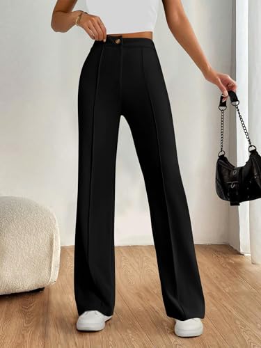 PRETTYGARDEN Straight Leg Pants Stretchy Button Business Casual Work Trousers Knit Elastic Waist Slacks3