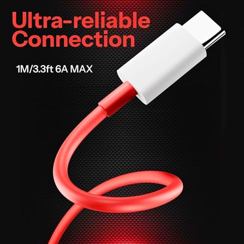 Image of Type C Cable Fast Charging - 80W | Warp /Dash Charge Compatible with All OnePlus & Type C Devices | USB A to Type C Cable | Fast Data Sync & Smart Protection Chip for Safe Power Control - Red