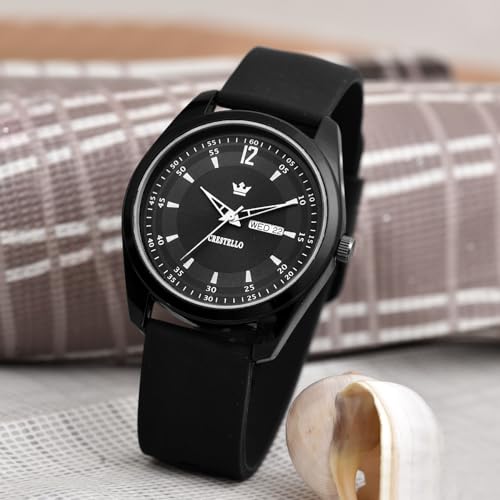 Image of CRESTELLO Silicone Strap Analog Wrist Watch with Day-Date Display for Men | 1 Year Warranty* | CR-BK205