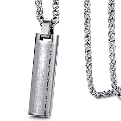 MOO&LEE Stainless Steel Lords Prayer Bar Necklace for Men 24 Inches Link Chain2