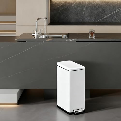 Caneca de basura rectangular alta 8 galones acero inoxidable blanca miniatura 5