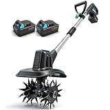 BlueMars Rotavator Tiller – Cordless Electric Garden Soil Cultivator for Lawns & Rollers – 2Pcs 20V Battery & 1Pcs 1.5A Charger, 16cm Tilling Depth, 20cm Width, 4 Steel Blades,