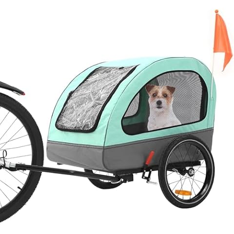 Sepnine Dog Bike Trailer, Dog Buggy for Bicycle, Suitable for Small and Medium Pets Up to 88lbs- Easy Folding Frame, 16 Inch Wheels - Non-Slip Floor and Internal Leash Mint Cover