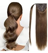 Ponytail Extension Human Hair Chocolate Brown Wrap Around Clip in Ponytail Hair Extensions Hair P...