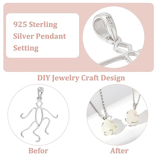 BENECREAT 925 Sterling Silver 5-Claw Prong Pendant Blank, Handmade Twist for Nuggets DIY Necklace Finding 25x24x1mm - Image 4