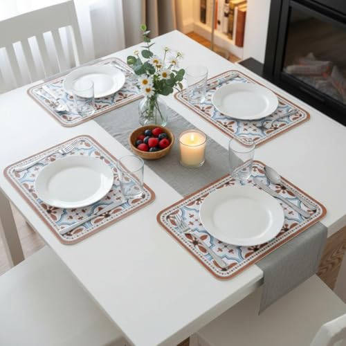 Image of YELONA Multicolor Faux Leather Dining Table Placemats - Set of 4 | Heat & Stain Resistant PU Table Mats | Easy to Clean & Durable | Perfect for Office, Conference Tables & Home Decor