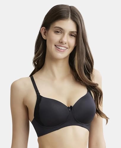 Image of Jockey 1816 Women Wirefree Padded Soft Touch Microfiber Elastane Stretch Full Coverage T-Shirt Bra with Lace Styling