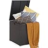 Tangkula 72 Gallon Square Deck Box, Patio Mix Brown Rattan Storage Container w/Zippered Liner & Solid Pneumatic Rod, Sturdy L-Shaped Aluminum Feet, Outdoor Wicker Deck Box for Front Porch, Backyard