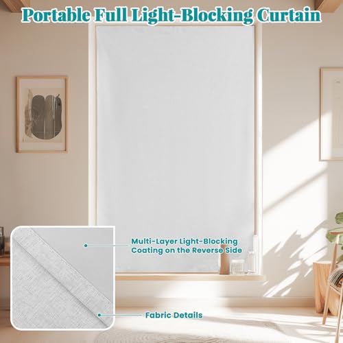 Image of 100% Blackout Curtains for Bedroom Stick On Curtains Window Shades Pull Down Blackout Window Cover No Drillng Self Adhesive Curtains No Rod Small Windows, W46 x L72 inch, 1 Panel, Off-White