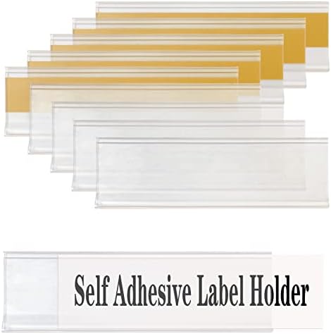 Self Adhesive Label Holders, ELEMGULY 50Pcs Shelf Tag Label Holders with Paper Label Inserts Plastic Price Tag Holders Clear Shelf Label Clips (3.94 x 1.18 Inch)