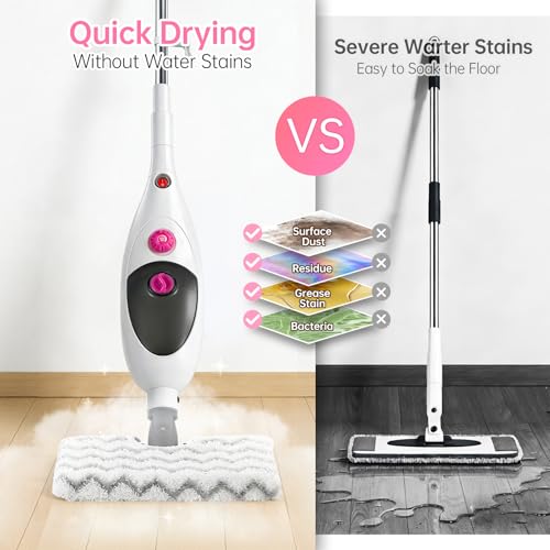 Image of 12-in-1 Steam Mop Cleaner, 15-Sec Fast Heat-Up, 1200W Floor Steamer with Double-Sided Pads, Removes 99.99% Stubborn Stains for Hardwood Floors, Marble, Clothes, Windows, Tiles, White