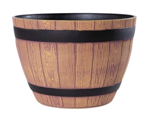 Jinfa 1 Pot de Fleurs en Plastique Imitation Bois | Couleur Noyer | Design Tonneau | Ø 38 cm Cover