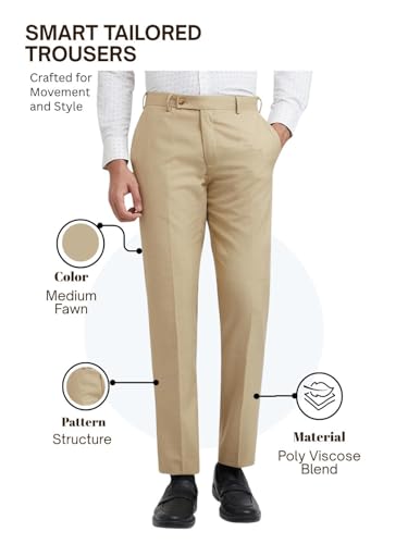 Image of Park Avenue Men's Polyester Blend Structure Pattern Smart Fit Flat Front Formal Trouser