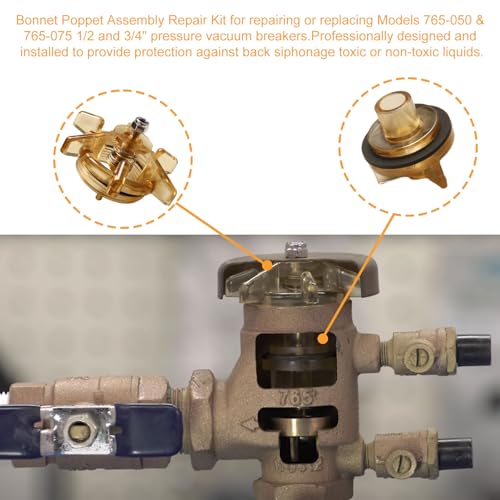 Image of Bonnet & Poppet Assembly Repair Kit 905-211 for 765 1 /2 inch-3 /4 inch Backflow Preventer and Vacuum Breaker Repair fits PVB Model 765CBV & 765DBV Replacement Parts (2024 Upgrade)