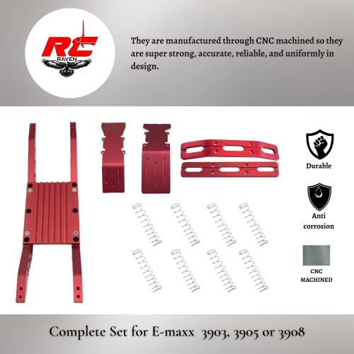 Rc Raven Rc Aluminum Parts And Accessories Package Deal Set For E-Maxx 3903, 3905 Or 3908 Red Anodized Aluminum With Free Dual Rate Shock Springs- Rc Car Upgrade Parts #TOP3