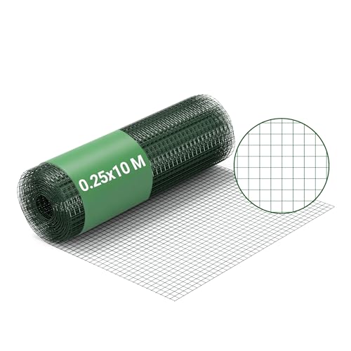 Wiltec Grillage à mailles métalliques – Vert – Maille carréess de 12 x 12 mm – Rouleau 25 m – Hauteur 100 cm – Acier galvanisé – Treillis pour Volière...