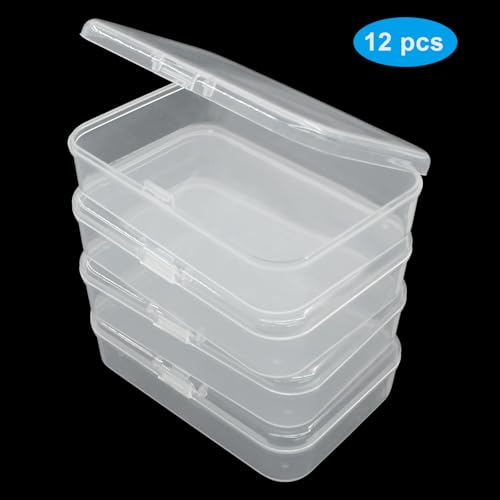 Image of LifCratms 12 Pcs Mini Clear Plastic Storage Containers Boxes, Small Rectangle Box for Collecting Small Items, Beads, Game Pieces, Business Cards, Crafts Accessories (3.46 x 2.36 x 0.83 Inch)