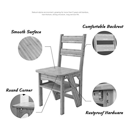 Chaise d'escalier en bambou blanc : escabeau pliant 4 marches double usage - 5