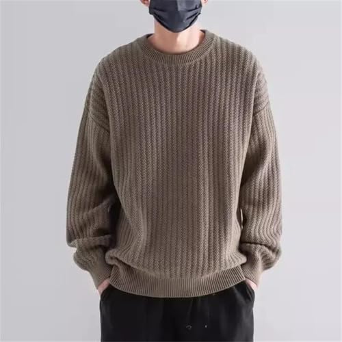 Men Vintage Textured Knit Pullover Casual Solid Color Long Sleeve Sweater Spring Autumn Streetwear Top2