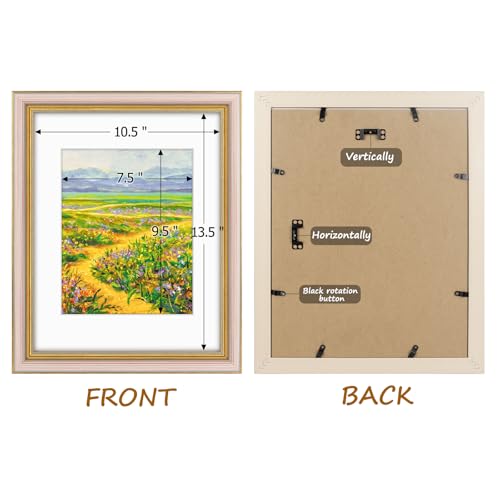 Image of Golden State Art,11x14 Ornate Picture Frame Holds 8x10 Photo,Purple Gold | Includes real glass front,white mat,build-in hangers and buttons.Displays 8x10 photo on wall