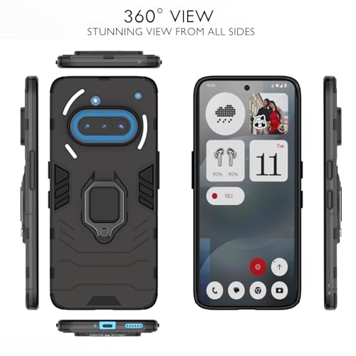 Image of Pikkme Back Cover for Nothing Phone 3a 5G | 360 Protection Case | Ring Holder Stand D5 Tough Armor Bumper Case (Black)