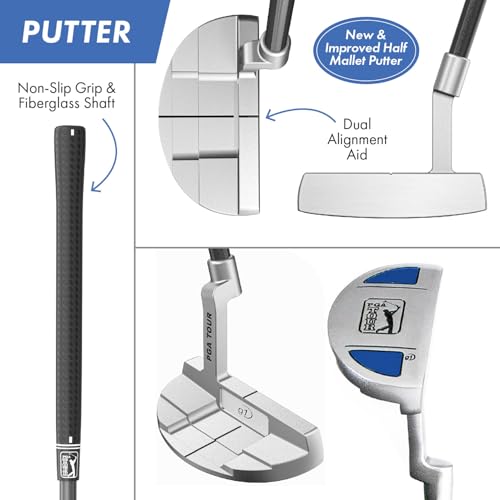 PGA Tour Youth Golf Club Set for Ages 8-12 (4’8”-5’2”) and 12+ (5’2”+), Right and Left-Handed Kids Golf Sets – Beginner Junior Golf Clubs with Lightweight Stand Bag, Mallet Putter, Hybrid, Driver - Image 6
