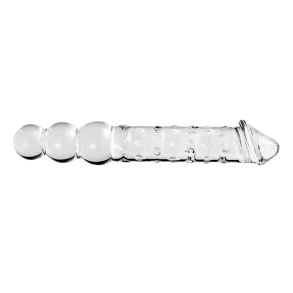 SXOVO 29,5cm Dildo in Vetro a Doppia Estremità, Dildo con 3 Perle Rotonde e Pene Realistico, Palline Anali per Massaggio Prostatico, Sex Toy in Vetro per Coppia Uomo Donna (L)