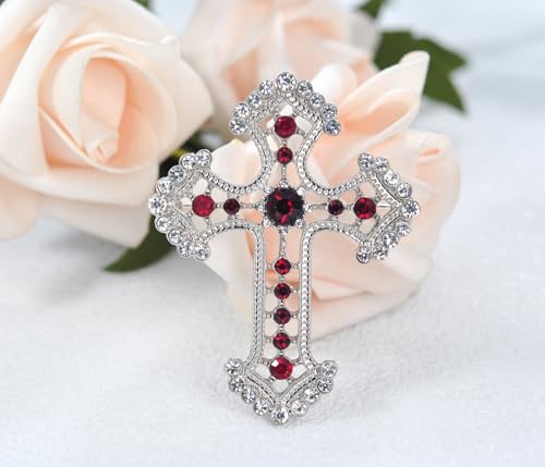 Image of Gyn&Joy Sparkle Crystal Rhinestones Holy Cross Brooch Pin Jewelry For Women Men